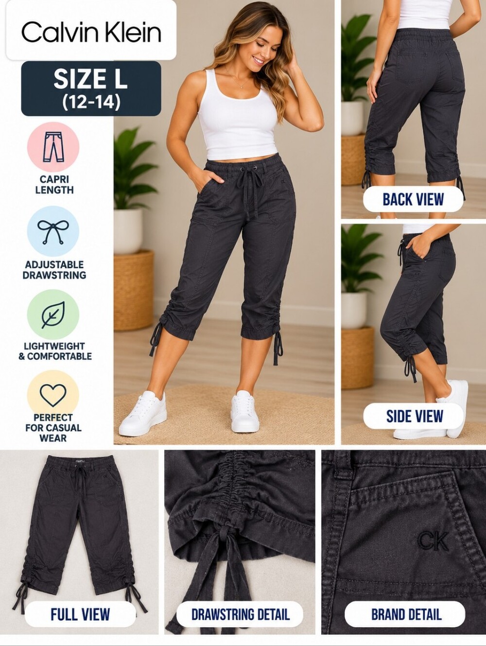 Calvin Klein Women's large grey capri pants #25